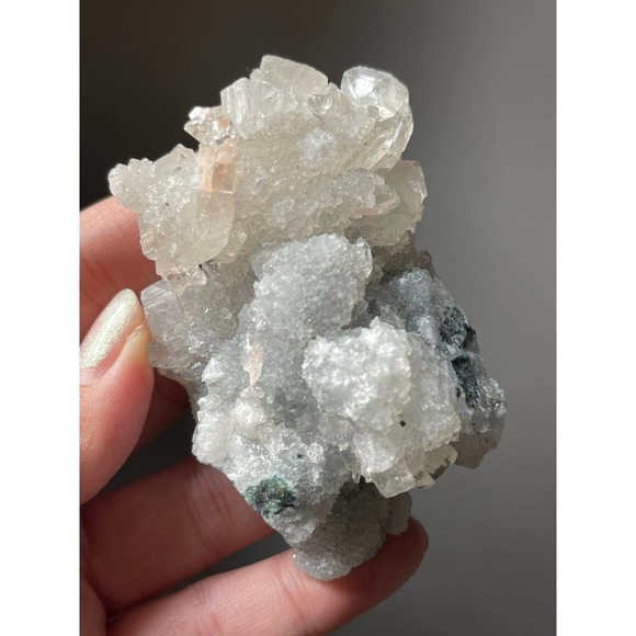 Clear Apophyllite on Blue Chalcedony | Apophyllite Specimen with Stilbite - Picture 3 of 8
